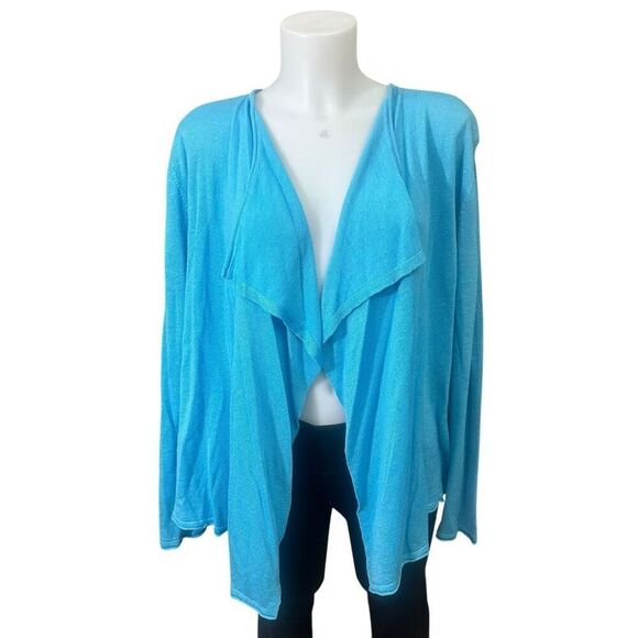 J. Jill Tidal Blue Open Front Knit Lightweight Linen Blend Cardigan Size XL NEW - Picture 1 of 9